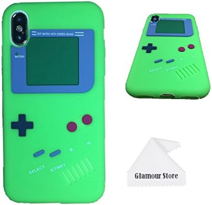 iPhone X Case,Retro 3D Game Boy Gameboy Design Style Soft Silicone Cover Case For Apple iPhone X 5.8 inch+ Free Cleaning Cloth As a Gift (Green)
