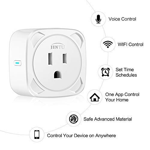 Smart Plug, JINTU Home Smart Outlet Work with Alexa Echo & Google for Voice Control, Wifi Plug 16A, Phone APP Remote Control with Timer Function, No Hub, ETL FCC Certified White (1)