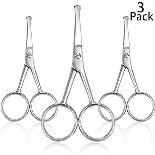 3 Pairs Nose Hair Scissors Rounded Tip Scissors Facial Hair Scissors Stainless Steel Blunt Tip Scissor for Eyebrows, Nose, Moustache, Beard, Grooming