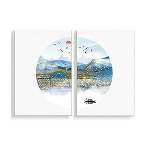 2 Panel Canvas Wall Art Chinese Traditional Landscape Painting Home Wall Decorations for Bedroom Living Room Paintings Canvas Prints Framed - 16"x24" x 2 Panels