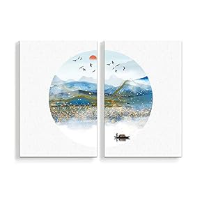 2 Panel Chinese Traditional Landscape Painting Home Wall...