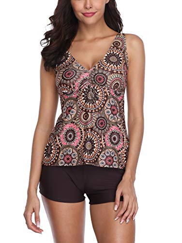 Urban Virgin Womens Two Piece Tankini Sets Swimwear Spaghetti Printed Padded Tank Top Swimsuits for Women