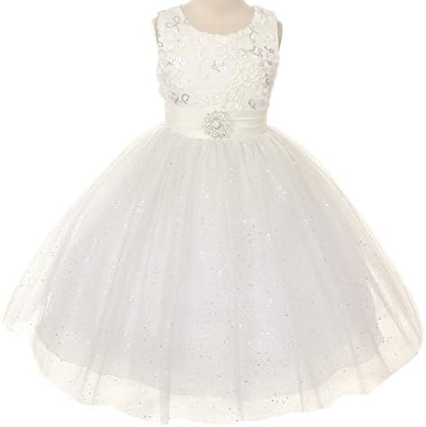 Floral Embroidered Sparkly Sequin Flower Girl Dress Pageant Bridesmaid Wedding Ivory 2-14