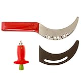 Watermelon Slicer Melon Cutter Knife - Stainless Steel Melon Slicer Watermelon Cutting Server With Nonslip Handle - Tongs Set With Strawberry Huller, Blade Cover - Easy Slice Fruit Kitchen Tool