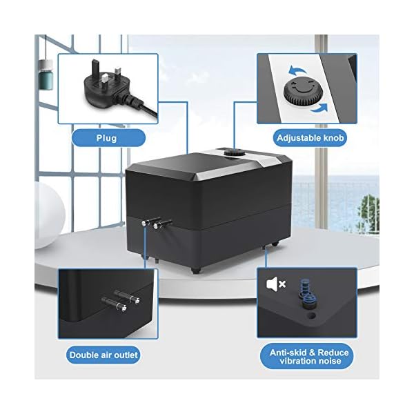 Zacro Aquarium Air Pump - Ultra Silent Oxygen Pump with Dual Outlet Adjustable Air Valve, Air Volume 2 * 5 L/min 6 W, Up…