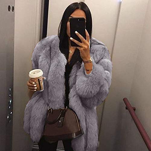 Plus Size Faux Fur Coat Long Sleeve Winter Warm Fluffy Parka Jacket Lapel Fox Luxury Outerwear Overcoat - Limsea Light Gray - Thumbnail 3