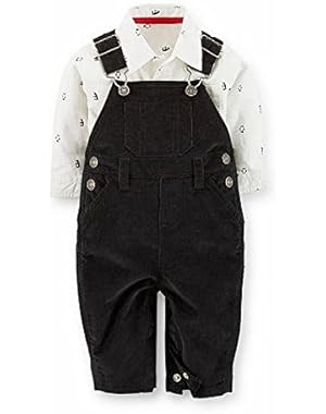 Carters Baby Boy Black Corduroy Overalls, Penguin Shirt (Newborn)