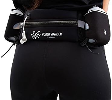 World Voyager No Bounce Runners Hydration Belt with Reflectors, Smartphone Pocket (Fits iPhone 6 Plus), & BPA Free Water Bottles