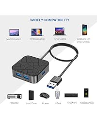 Victorlink - Hub USB 3.0 de 4 puertos USB 3.0 con cable de 3 pies para MacBook, Mac Pro Mini, iMac, Surface Pro, XPS, Notebook PC, Mobile HDD, y más, color negro