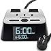 SUPERDANNY Digital Alarm Clock with 3 USB Charger, Desk Charging Station 2 AC Outlets, 6.5ft Cord, Power Strip Surge Protector 1700J, LCD Display, Easy Alarm Setting for Bedroom Dorm Room Hotel