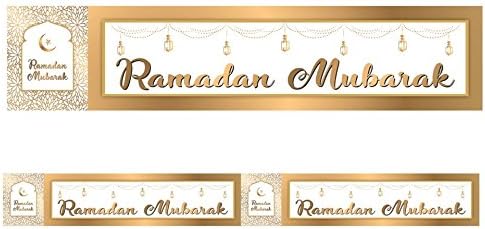 Eid & Ramadan Decoration- White & Gold Ramadan Mubarak Double Banner