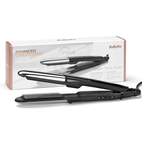 BaByliss Steam Shine Styler, 2-in-1 Steamer Straightener for Effortless Straightening or Light Curls, ST496E
