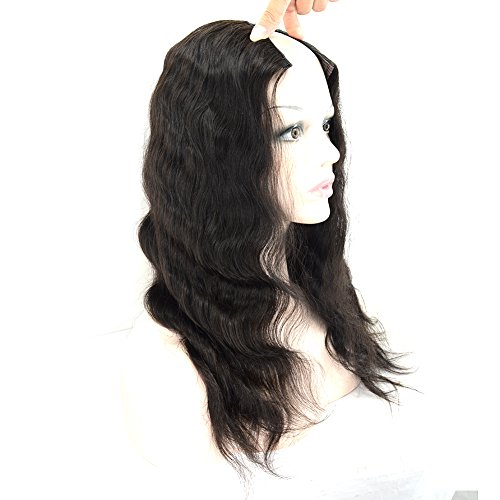 V'NICEU Part Wig with Baby Hair 100% Virgin Brazilian Remy Human Hair Body Wavy Free Part Natural Black Color 150% Density for Women (16 inches, Body Wave)