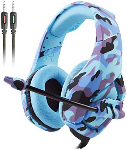 ATUTEN Gaming Headset - Onikuma K1-B 3.5mm Over-ear Stereo Gaming Headphones with Mic,Noise Reduction,Volume Control, Foldable Earphones for Xbox One/PS4/CF/Laptop/Smartphone(K1-B, Camo Blue)