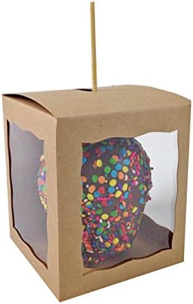 Black Cat Avenue 4" x 4" x 4-5/8" Kraft Window Candy Apple Boxes Caramel Apple Packaging Supplies, 10 Count