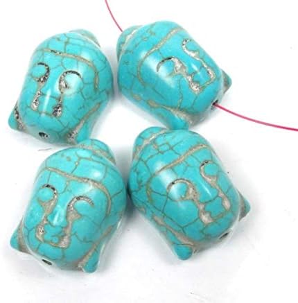 4 Kwan-Yin Buddha Blue Turquoise Pendant Focal Beads Guan Yin Goddess 30x20mm