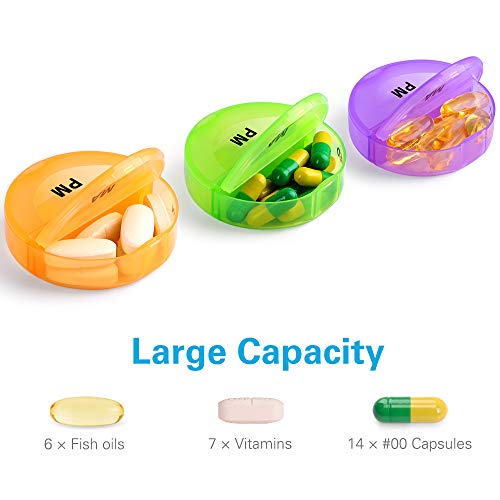BUG HULL Pill Organizer 2 Times a Day, Weekly Travel Pill Box, 7 Day AM PM Pill Case, Daily Round Medicine Organizer for Vitamins, Fish Oils or Supplement