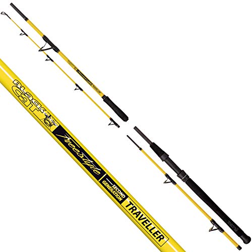 Black Cat Premium Welsrute Freestyle Traveller Angelrute Reiserute Wels-Angeln Wurfgewicht 400g, Schwarz-Gelb, 2,40 m