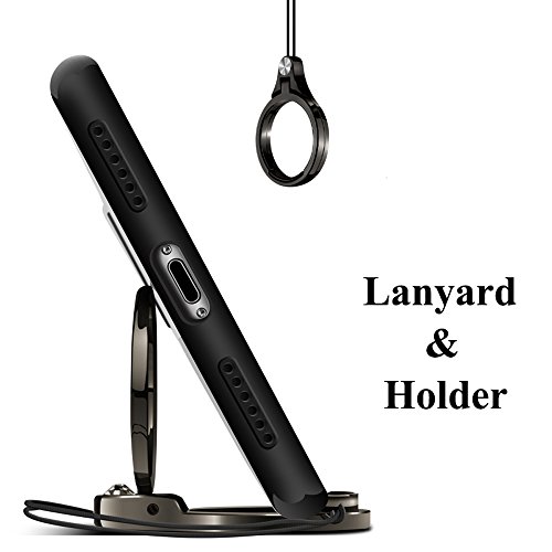 Rumfo Universal 2 in 1 Cell Phone Holder + Lanyard, Finger Ring Strap Band Metal Stand Cradle for iPhone X 8 7 6, Smartphones/Phone Case/Camera / Key/ID Name Tag Badge Holders - Black