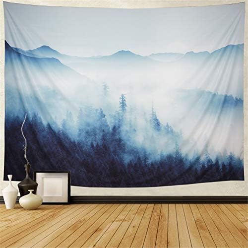 Heopapin Misty Forest Tapestry Forest Trees with Mountain Tapestry Sunrise Fantastic Fog Magical Tapestry 3D Vision Nature Landscape Tapestry for Bedroom Living Room Dorm (W78.7 × H59.1)