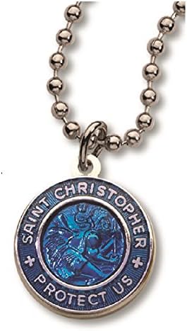 18 Inch Electric Blue St. Christopher Necklace Two Pack/Silver Plated