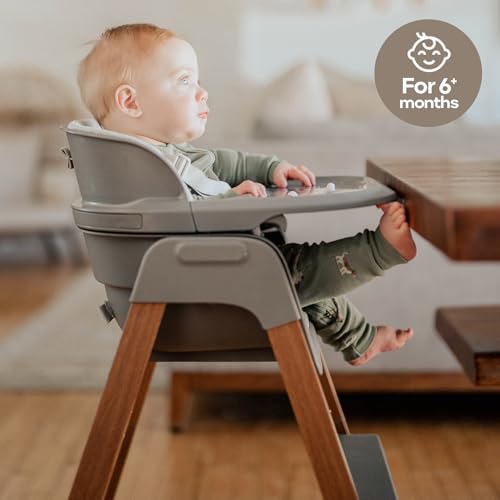 Fodoss Baby High Chair, Foldable Convertible, 5-Point Harness, Easy Clean Wood-Printed Metal Frame with Removable Tray, for Family (Gray & Walnut Wood-Printed Metal)
