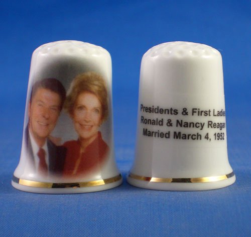 Porcelain China Collectable Thimble - Presidents & First Ladies , Ronald and Nancy Reagan -- Free Gift Box