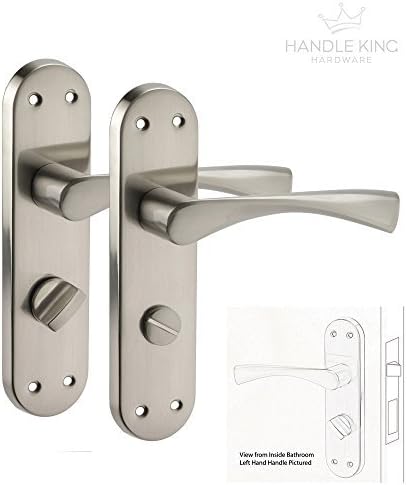 Modern Brushed Chrome Door Handles on Backplate for Bathroom Doors