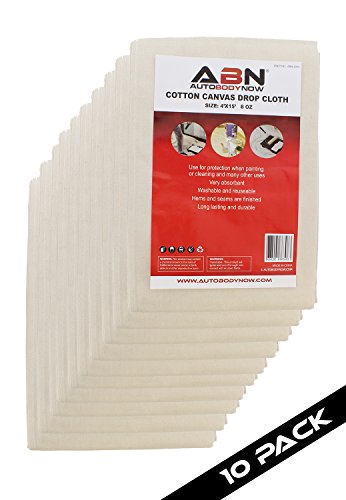 ABN Painters Cotton Canvas Paint Drop Cloth, Large 4’ x 15’ Foot 10-PACK – Protective White Tarp for Painting, Auto, Furniture