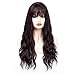 HUA MIAN LI Long Wavy Wig With Air Bangs Silky Full Heat Resistant Synthetic Wig for Women - Natural Looking Machine Made Grey Pink 26 inch Replacement Wig for Party Cosplay Body Wavy