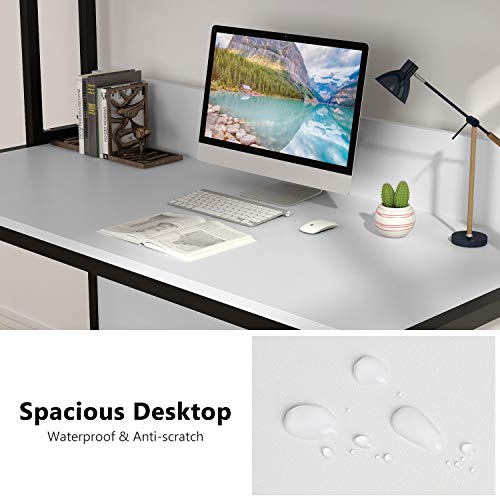 Tribesigns 55 Inches Large Computer Desk with Hutch, Modern Writing Desk with Bookshelf, PC Laptop Study Table Workstation for Home, White + Black Legs