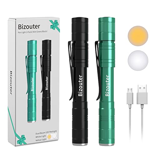 BIZOUTER Pen Lights for Nurses,Doctors, and Nursing Student Emergency Check Pupil Response, Dual Beam LED Rechargeable Pen Lights Kit Gifts for Nurses 2pcs Set(Green and Black)