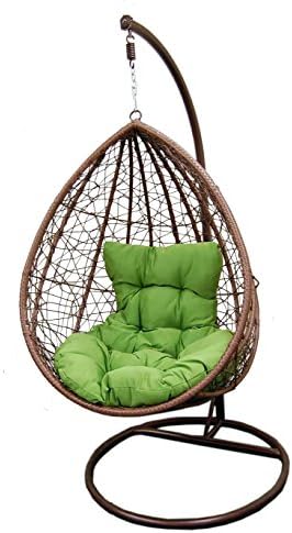 Hanging tear drop Resin Wicker swing Chair &amp; Stand &amp; Cushion green