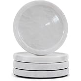 Earthen Crafts Marble Coasters Set of 4 for Drinks Countertop 4 Inches Round White Stone Drink Coaster for Kitchen Counter, Ideal for Home Decor House Warming Gifts