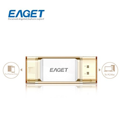 Eaget I60 OTG USB 3.0 Mobile Flash Drive with Lightning Connector For iPhones, iPads & Computers,64G,Gold
