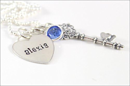Personalized Mommy Necklace with Tiffany Heart Fancy Key & Birthstone | Sterling Silver Hand Stamped Jewelry