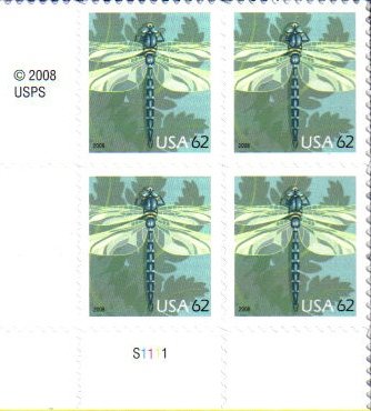 2008 DRAGONFLY #4267 Plate Block of 4 x 62 cents US Postage Stamps