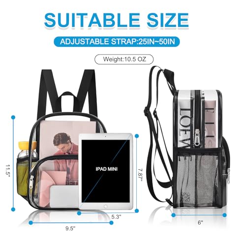 Clear Backpack for Stadium Events Stadium Approved Fashion Women Backpack | 12x12x6 Clear Bag with Front Pocket Heavy Duty 0.4MM PVC Terarent Backpack for Concert Events Work Travel