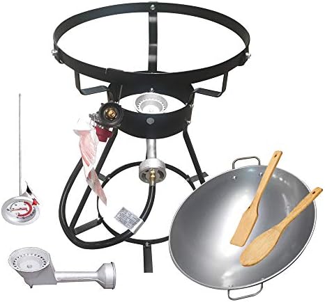 VIGIND Portable Propane Outdoor Cooker, Heavy-Duty 24” Bolt Together Outdoor Wok Cooker with 18-Inch Iron Wok and 2 Wooden Utensils