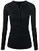 Womens Fitted Tee Henley Neck Long Sleeve Cotton Tshirts BLACK US S(Tag size M)