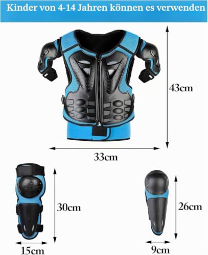 Fansport Pack of 5 Motorcycle Protective Jackets, Children's Motorcycle Armour with Knee Pads, Elbow Pads, Chest Armour, Racing, for Outdoor Sports - 4/6/8/10/12/14 Years