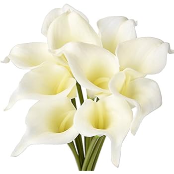 ATPWONZ 10pcs Calla Lily Artificial Flowers Wedding Bridal Bouquet Latex Real Touch Home Party Decoration (Pale Yellow)