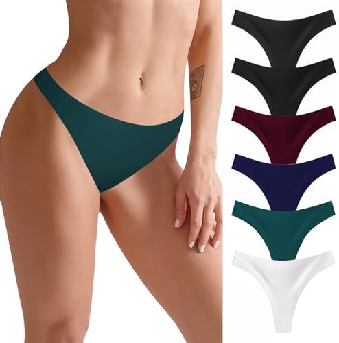 Cozyroam Seamless Thong for Women No VPL Ladies Panties No Show Woman Thongs Multipack Invisible Soft Knickers Breathable Low Rise Stretch Underwear Thongs Women (6 Pack)