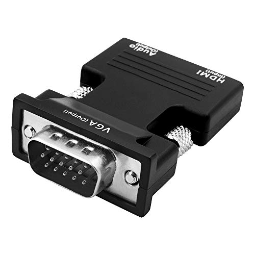 HUACAM 1080P Female HDMI to VGA Male Converter Adapter Dongle - 3.5mm Stereo Audio - for TVs, Speakers, Computers, Laptops, Gaming Consoles, Notebooks, Blu-ray DVD Players & More