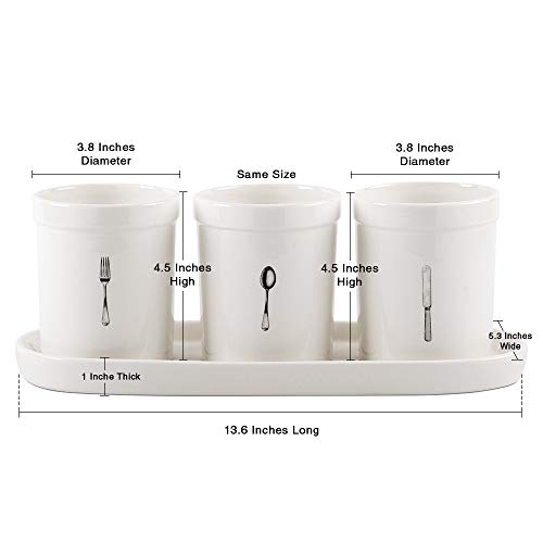 Emenest Flatware Organizer Set, 4-pc Ceramic Utensil Crocks on Tray - Printed Mugs on Stoneware Caddy - Home and Party Dinnerware Set - Thumbnail 5
