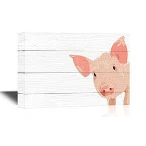 Pigs Canvas Wall Art - Little Pig on Wood Style Background - Gallery Wrap Modern Home Art | Ready to Hang - 12x18 inches