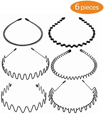 Hair Hoop, DAREYOU 6 PC Wave Headband Hair Hoop Metal Multi-style Wave Headband Wavy Comb Hair Band Accessories for Men and Women Black