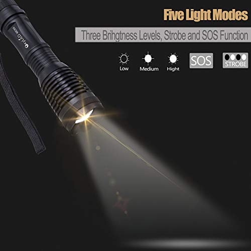 [Rechargeable] LED Tactical Flashlight, OxyLED Super Bright 900 Lumens CREE T6 LED Torch, 18650 Battery Included, IPX-6 Water Resistant, Zoomable, 5 Light Modes for Camping Hiking and Emergency Use