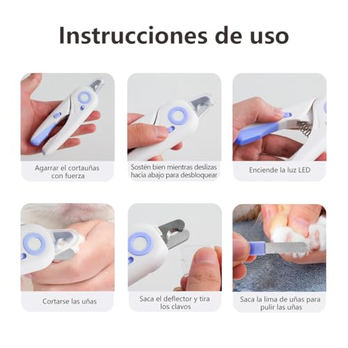 MXHIGO 2 en 1 Cortauñas para Perros y Gatos con Luz LED y Lima de Uñas, Ilumina las Uñas o la Línea de Sangre para Recortadores Seguros, Evitar Cortes Excesivos, Corte Rápido, Fácil de Recortar
