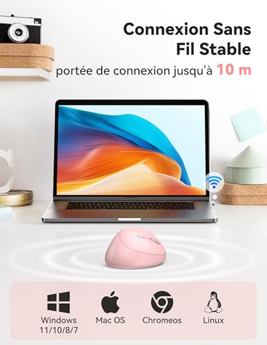 TECKNET Ergonomic Wireless Mouse, 4800 DPI Vertical Mouse, 99% Noise Reduction, Silent Wireless Mouse, 6 Buttons, 2.4G Computer Mouse for PC, Laptop, Mac – Pink